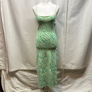 Zara Mint Green Zebra Print Knit Midi Dress Size S